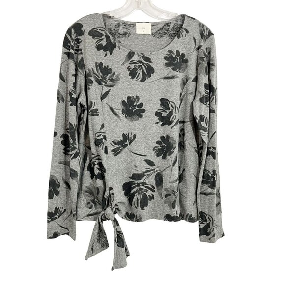 Anthropologie t.la Gray Floral Long Sleeve Shirt Knotted Tie Front - Size Medium - Picture 1 of 9